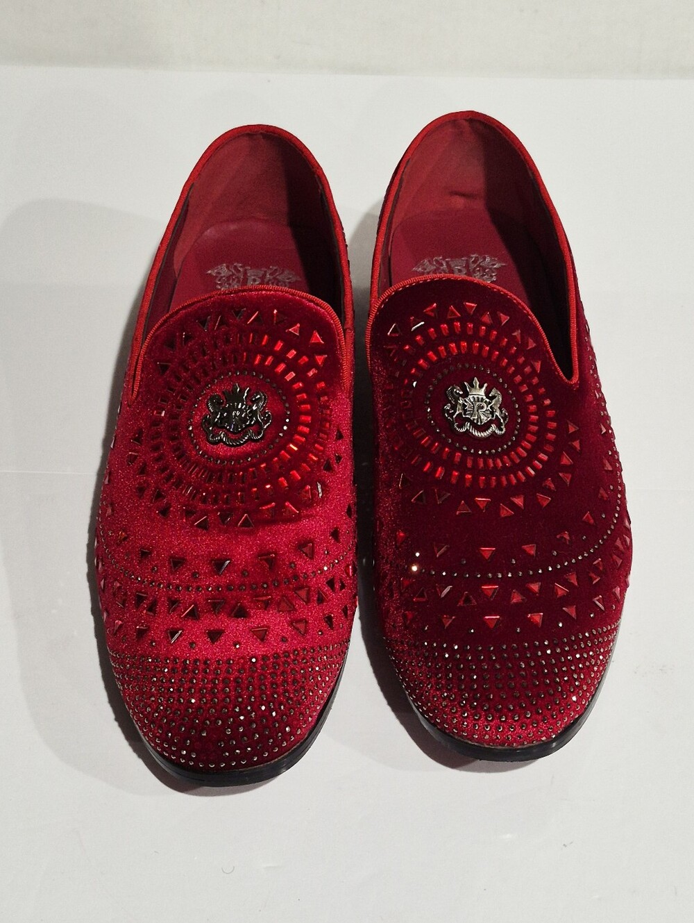 ROYAL SHOE Red Velvet Studded Men’s Slip-On Loafers Size 13